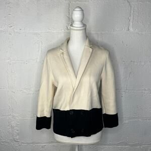 LOFT Colorblocked Sweater Jacket Blazer Women’s Cream Black Size Small